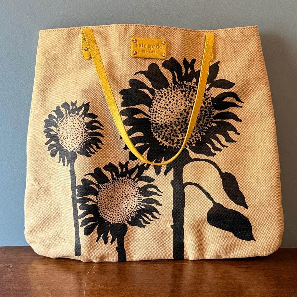 Kate Spade Tan and Black Sunflower Tote